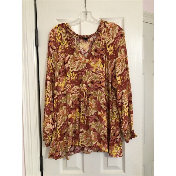Torrid Rust Floral Gauze Peasant Long Sleeve Blouse Plus Size 2X 18 20 Boho - Picture 3 of 8